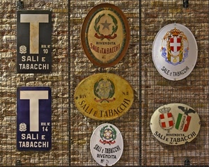 insegne, tabacchi, sali, rete, rivendita, muro, targhe, stemmi, sette